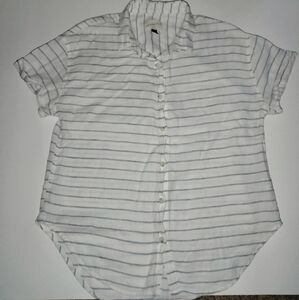Universal Thread (Size M) White & Blue Striped Button Down Linen Blend Shirt